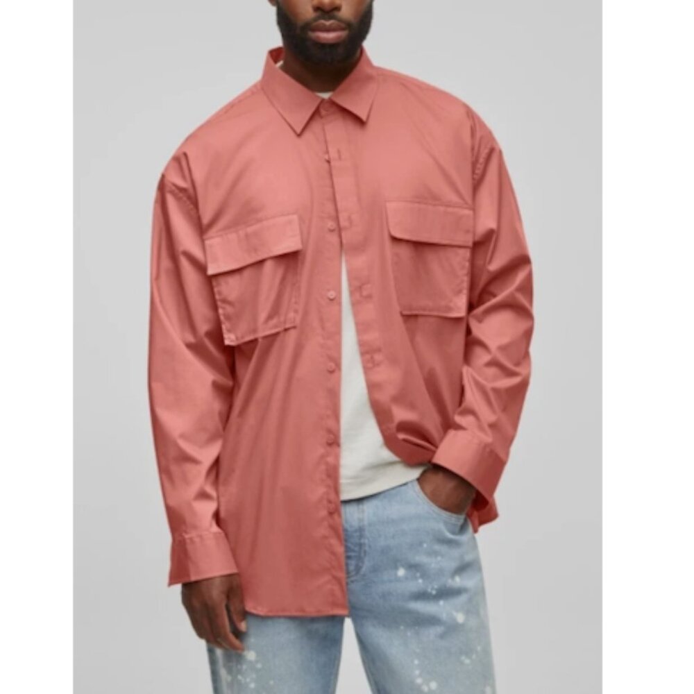 Mode of One Men's Long Sleeve Button Front Utility Shirt Sunbaked Clay Size XXL